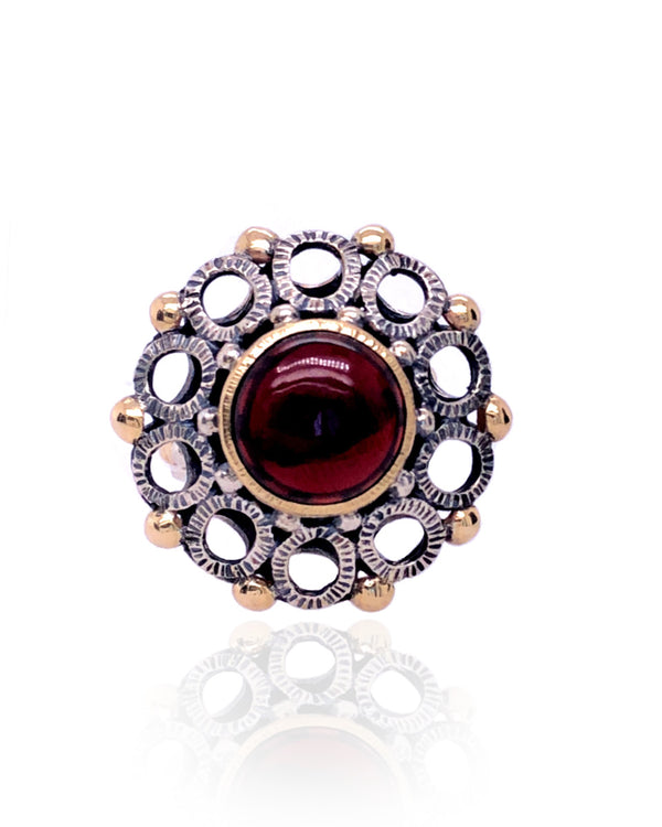 Regalia Ring  Garnet, 14K yellow gold and sterling silver 