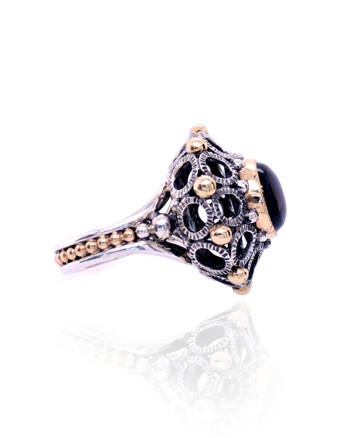 Regalia Ring  Garnet, 14K yellow gold and sterling silver 