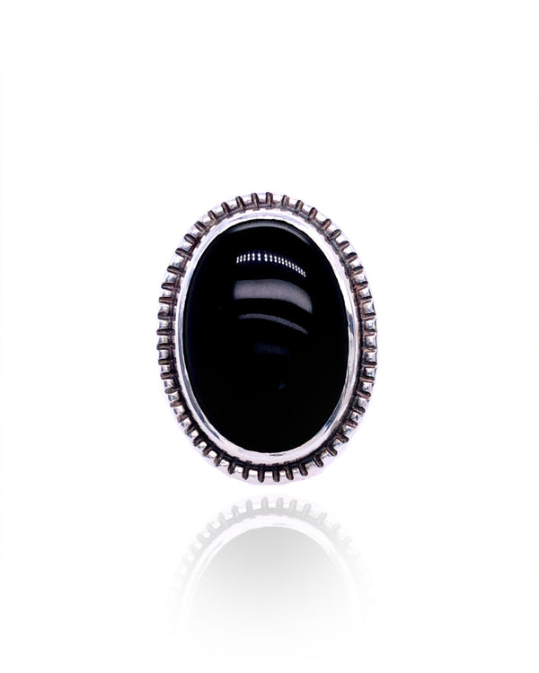 Ribbed Ring  Onyx and sterling silver 