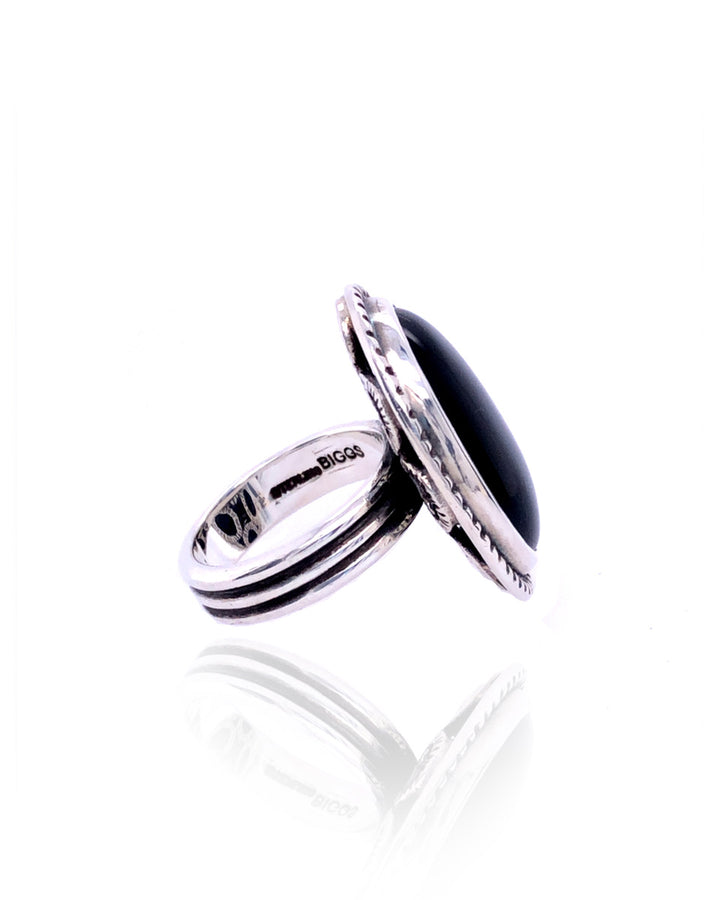Ribbed Ring  Onyx and sterling silver 