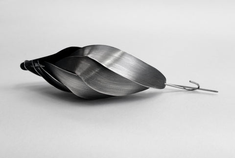 Silver Reimagining Blombos brooch, 2021. Sterling silver, stainless steel - hand-formed and constructed, patinated, hand finished.