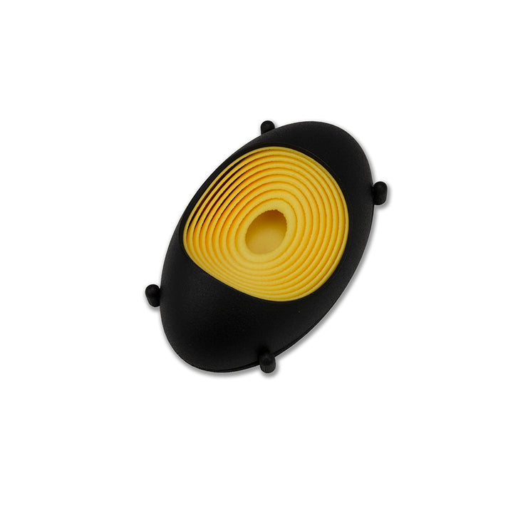 Coccobacillus: Nylon Yellow Membrane I, Slice Brooch, 3D printed nylon in stainless steel, 8 x 4.5x 2.5 cm