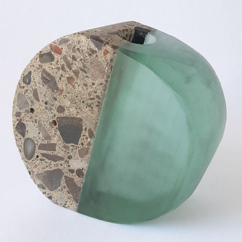 Stone and Glass Vase   This piece features concrete and recycled plate glass. 4 x 3.5 x 1"