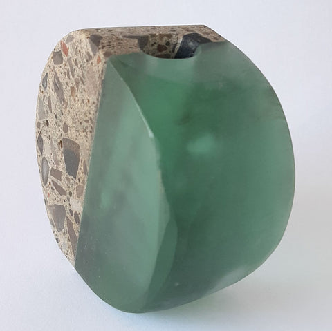Stone and Glass Vase   This piece features concrete and recycled plate glass. 4 x 3.5 x 1"