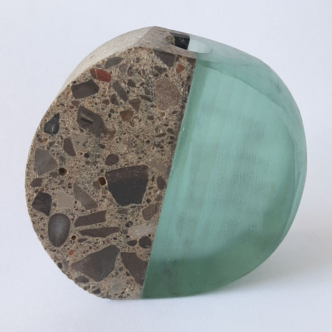 Stone and Glass Vase   This piece features concrete and recycled plate glass. 4 x 3.5 x 1"