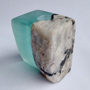 Stone and Glass Vase   Fused rock and recycled plate glass.  3 w x 3.25 h x 2.25 d inches