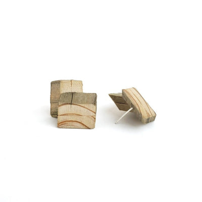 Pair of Parallelograms, Earrings  Recycled wood, sterling, 1” x 1”, 2020. 