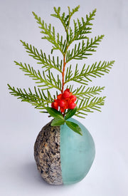 Stone and Glass Vase   Fused rock and recycled plate glass.  3.25 w x 3.5 h x 2.75 d inches