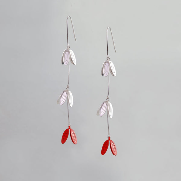 Petal Drop Earrings: Silver and Orange, Silver and Grey (triple) 10x1.5x1.5cm Petal Drop Earrings: Silver and Orange