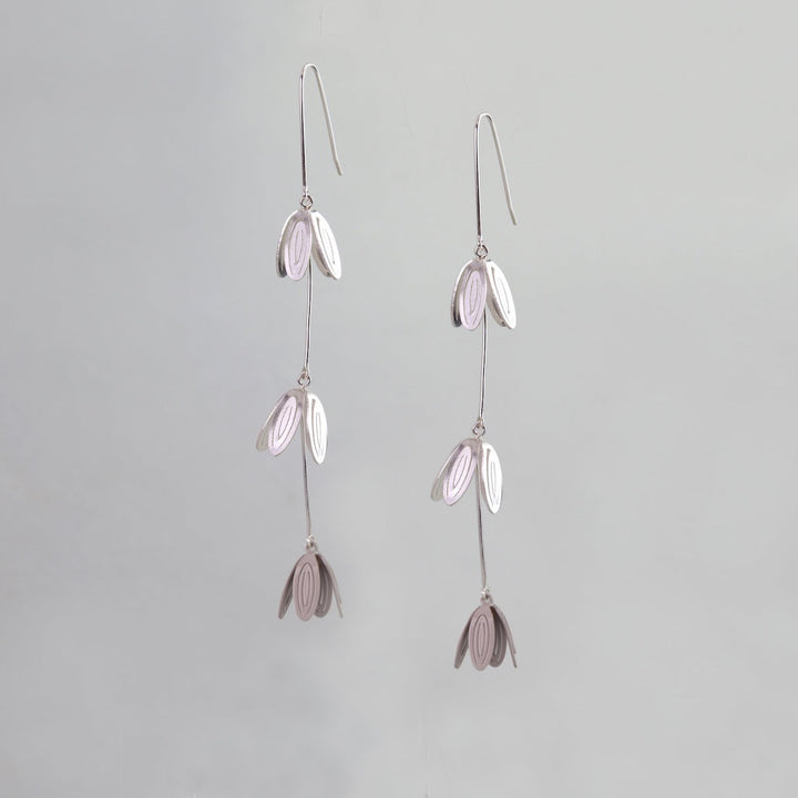 Petal Drop Earrings: Silver and Grey (triple)