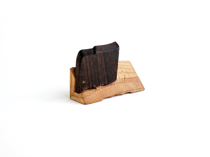 Oak trim, ebony, steel, 2” x 2” x 1”, 2020.