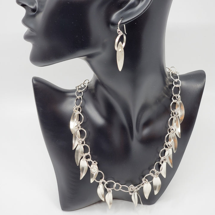 Silver Leaf earrings with necklace