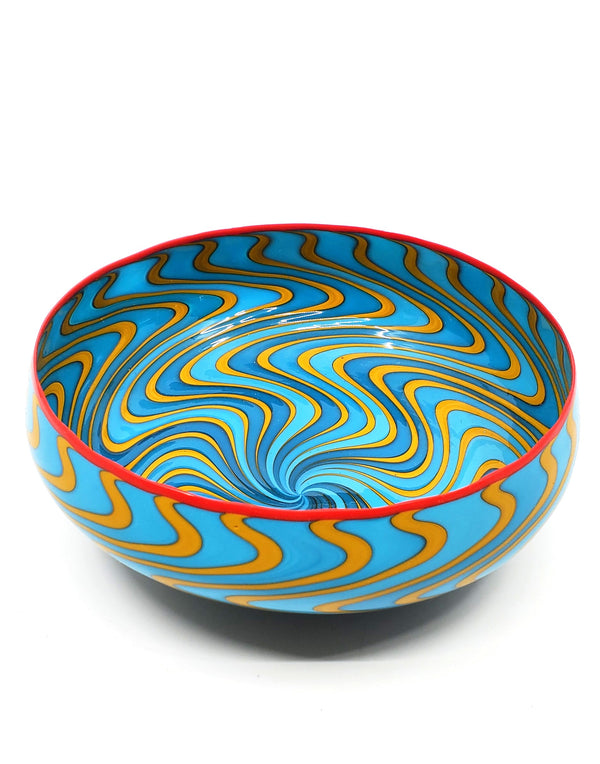 blue and yellow vessel