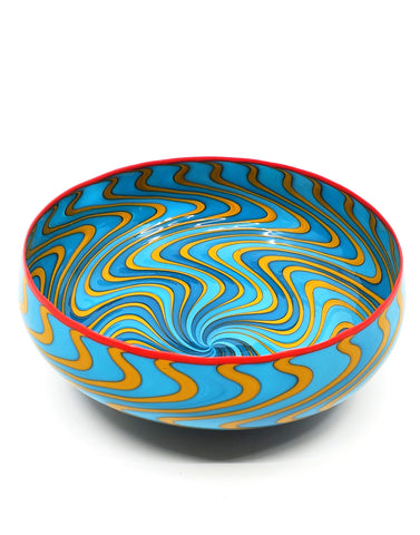 blue and yellow vessel