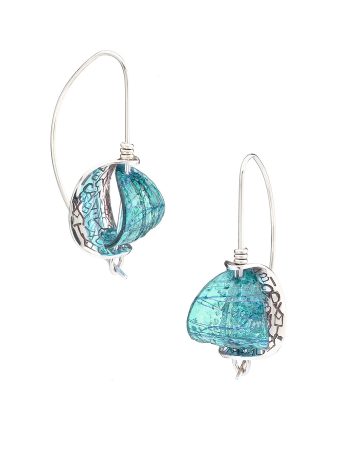 Retroflex, small.  Earrings in various colours of hand-dyed resin with sterling silver.