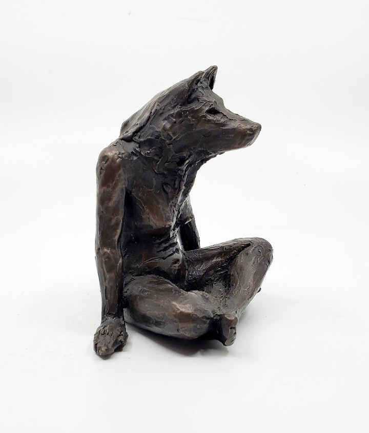 Anna Williams She Wolves series. She Wolf sitting cross-legged. Individual cast bronze sculpture. Approx. 7" x 4" x 3".