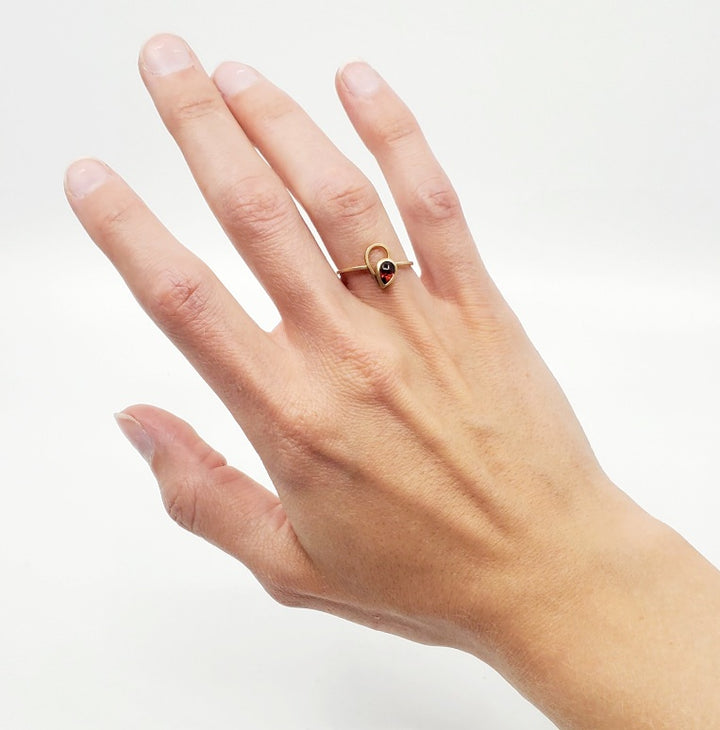 Berkeley Brown  Garnet Drop Gold Ring in 14k yellow gold  size 7.75