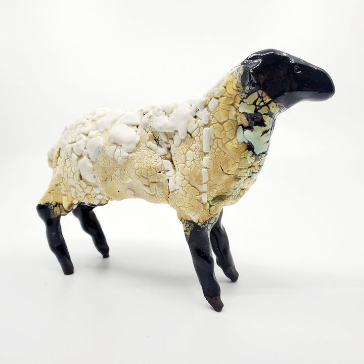 Medium Sheep - medium small ceramic sculptures. Erin is well-known for her textured glaze combination for the sheep's fleece. 