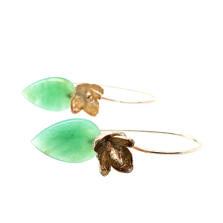 Sterling silver earrings with chrysoprase drops.