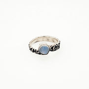 Hand stamped sterling silver ring with a moonstone. 