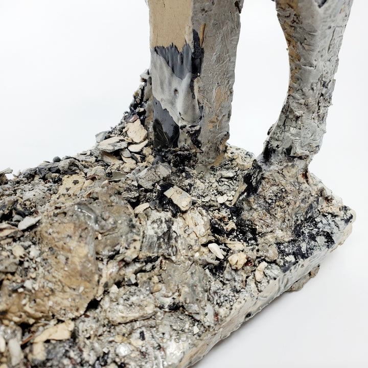 Small Gray Horse 1. This ceramic sculpture with its beautiful dappled texture  achieved with layers of coloured engobes and glazes measures 40 x 10 x 30 cm.