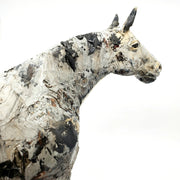 Small Gray Horse 2. The sculpture's beautiful dappled texture was achieved with layers of coloured engobes and glazes. This sturdy steed measures 40 x 10 x 30 cm.