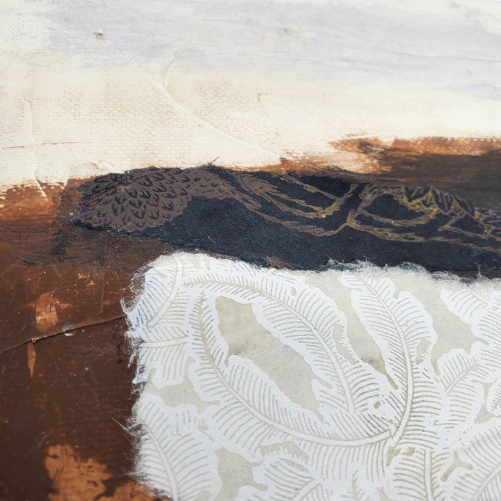 Overlap Left IX, 2019. Acrylic and collaged paper on canvas panel.