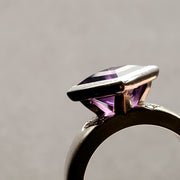 Moderna Square ring with a radiant modern fancy cut square 8mm amethyst. 