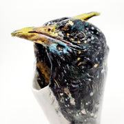 Vase - Starlings : multi-fired porcelain vase with two bird heads reaching skyward, flecked with gold lustre.