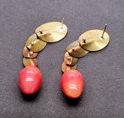 Cherry & Coffee, brass and porcelain drop earrings with sterling silver posts.
