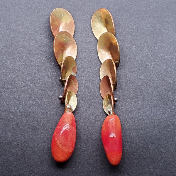 Cherry & Coffee, brass and porcelain drop earrings with sterling silver posts. 