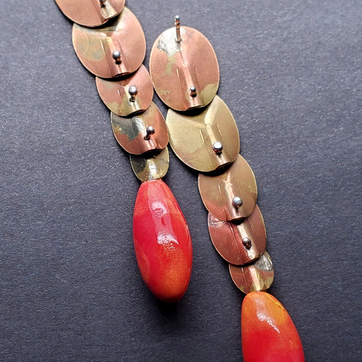 Cherry & Coffee, brass and porcelain drop earrings with sterling silver posts. 
