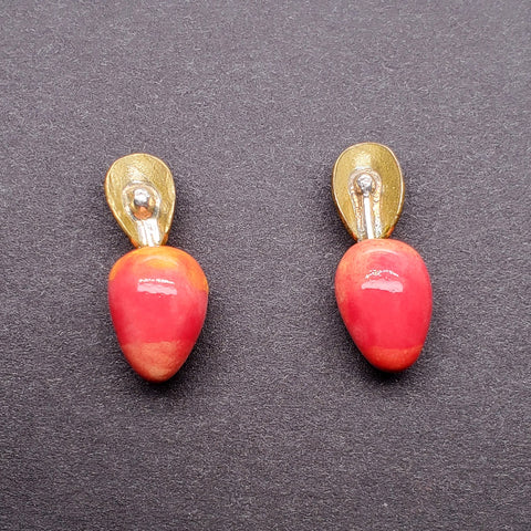 Cherry & Coffee, brass and porcelain drop earrings with sterling silver posts. 