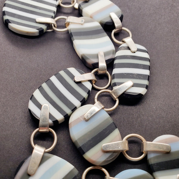 Black and White striped glass necklace on a 20" sterling silver chain