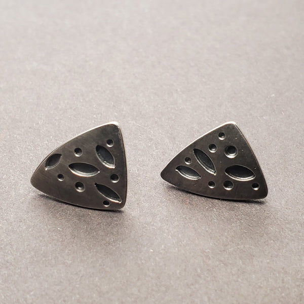 Sterling silver earring studs in oxidized sterling silver.