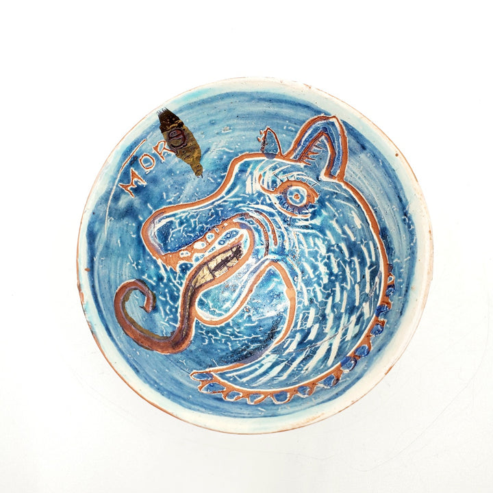 Mini blue bowl with mythical beast.
