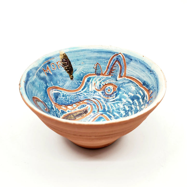 Mini blue bowl with mythical beast.