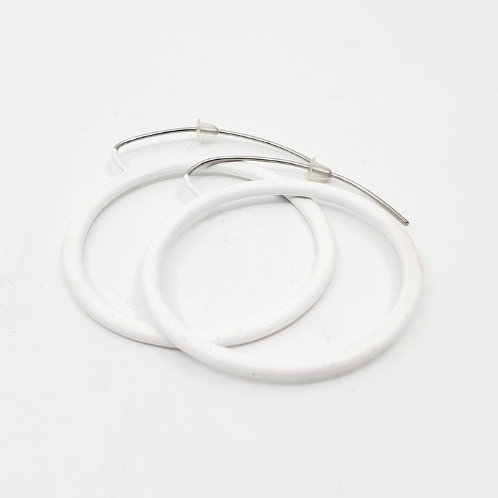 New Classic Side Hook Earrings are coloured powder-coated hoop dangle earrings.