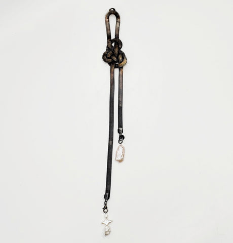 Silver snake chain brooch with baroque pearls. Repurposed, this snake-like silver-plated salvaged chain statement piece hangs 32cm long. 