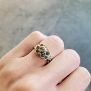 Hand stamped sterling silver ring with a bubble of stunning green Australian sapphires, diamonds, and 18k gold. 