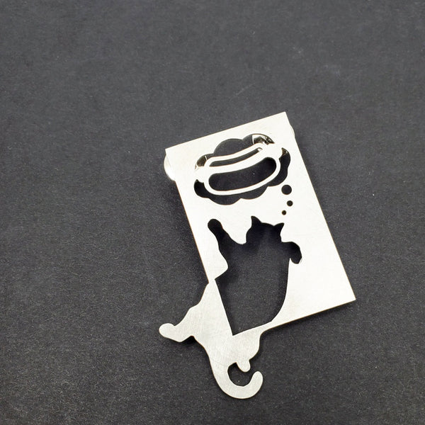 Sterling silver cut-out cat. This playful pin has two locking pin backs.