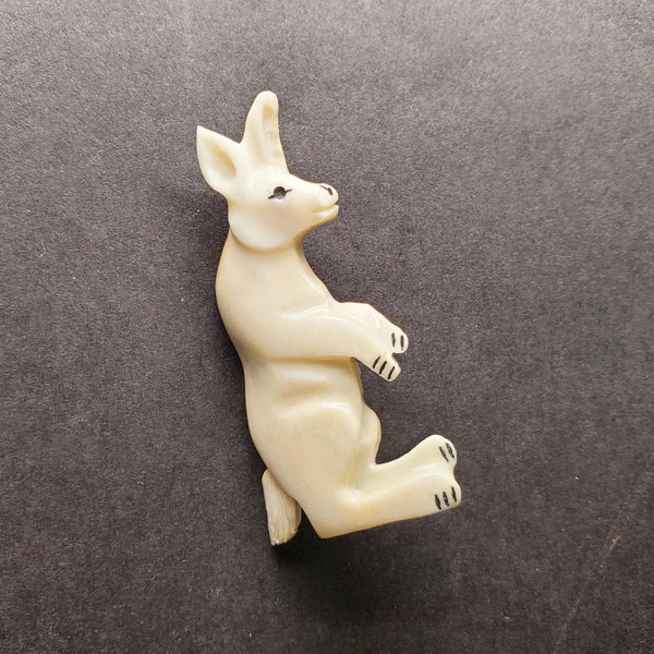 Arctic hare brooch in caribou antler.