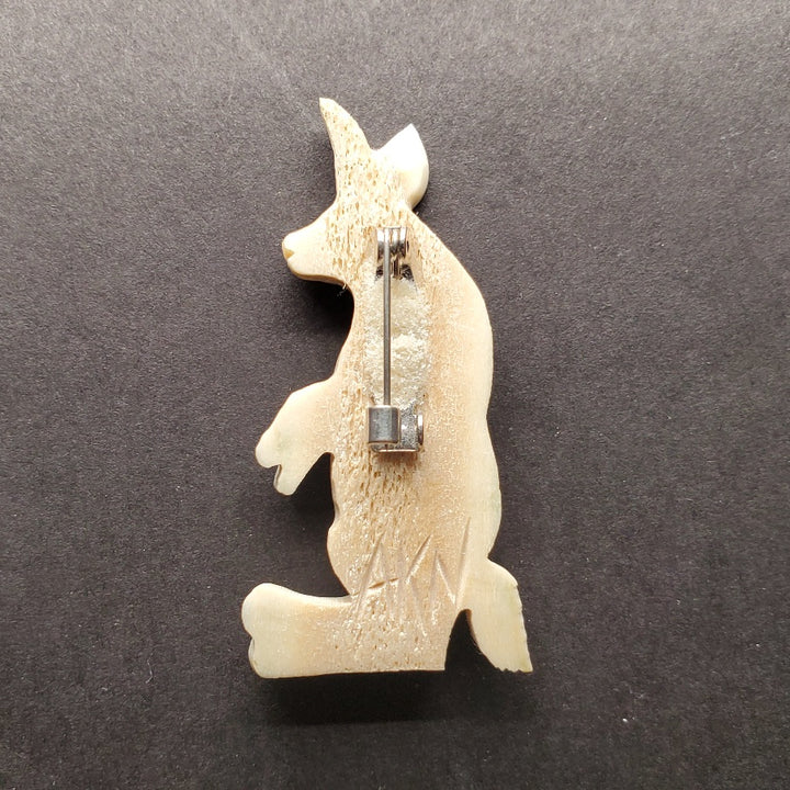 Arctic hare brooch in caribou antler.