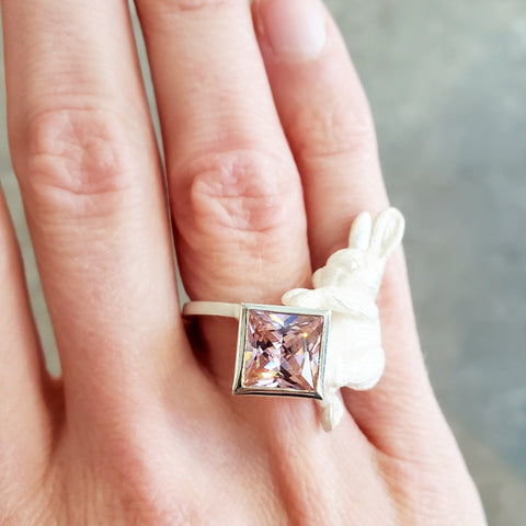 Hang Tight. One of a kind sterling silver ring, with rose cut pink topaz.