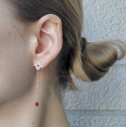 Feeesh Amulet earrings of sterling silver, ruby, and jasper beads. 