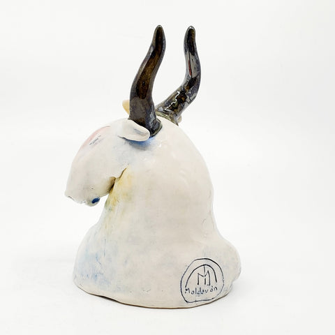 Minotaur - ceramic sculpture of cone 6 stoneware finished with glazes and underglazes. 15cm high.