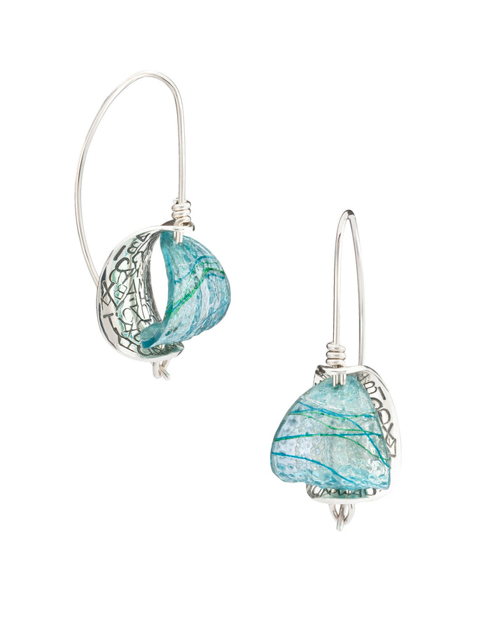 Retroflex, small.  Earrings in various colours of hand-dyed resin with sterling silver.