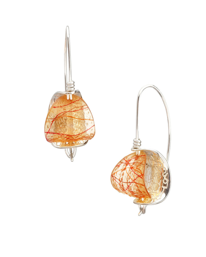 Retroflex, small.  Earrings in various colours of hand-dyed resin with sterling silver.