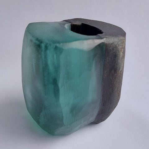 Stone and Glass Vase   Fused rock and recycled plate glass. 4.5 w x 4 h x  3 d inches