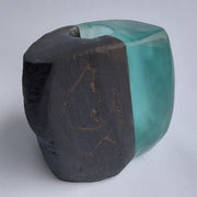 Stone and Glass Vase   Fused rock and recycled plate glass. 4.5 w x 4 h x  3 d inches